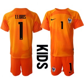 Frankrike Hugo Lloris #1 Målvakt Hemmaställ Barn VM 2022 Kortärmad (+ Korta byxor)